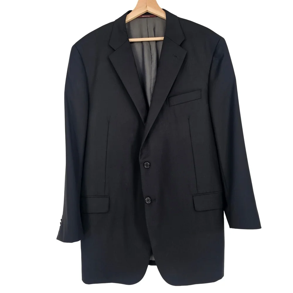 Hickey Freeman Loro Piana Wool Blazer Jacket 48L Black Tasmanian Super 150s Flaw